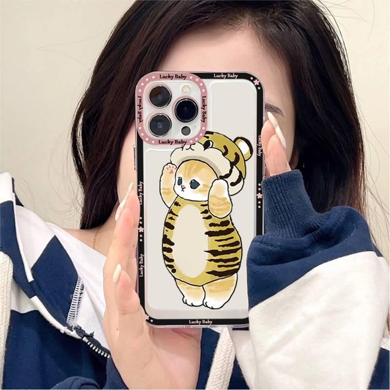 Coque de téléphone mignonne motif chat pour iPhone 11 12 13 Mini Pro Max 14 Pro Max Coque en forme de dessin animé Housse souple transparente Coque ultra fine flexible anti-rayures pour iPhone