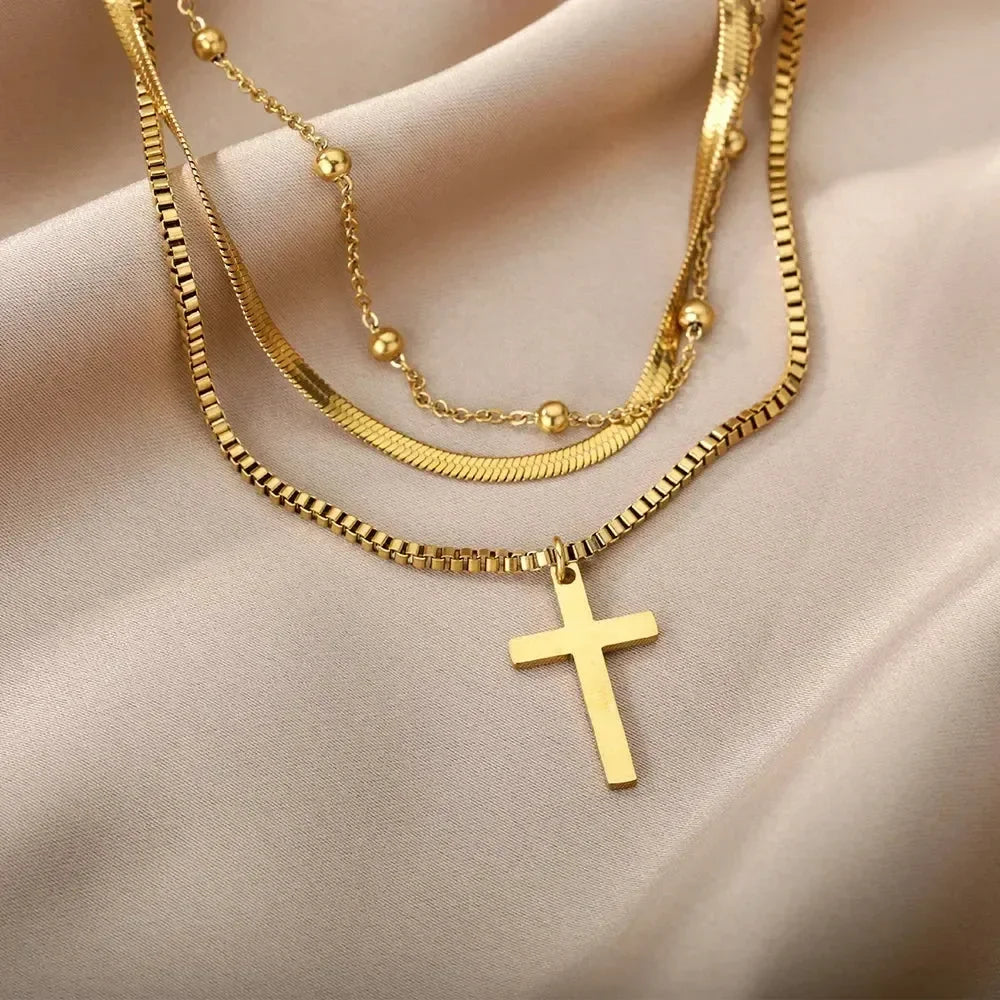 Collier multicouche cœur en acier inoxydable 316L pour femmes et filles, gothique, couleur or, chaîne de clavicule, pendentif ras du cou, cadeau d'anniversaire