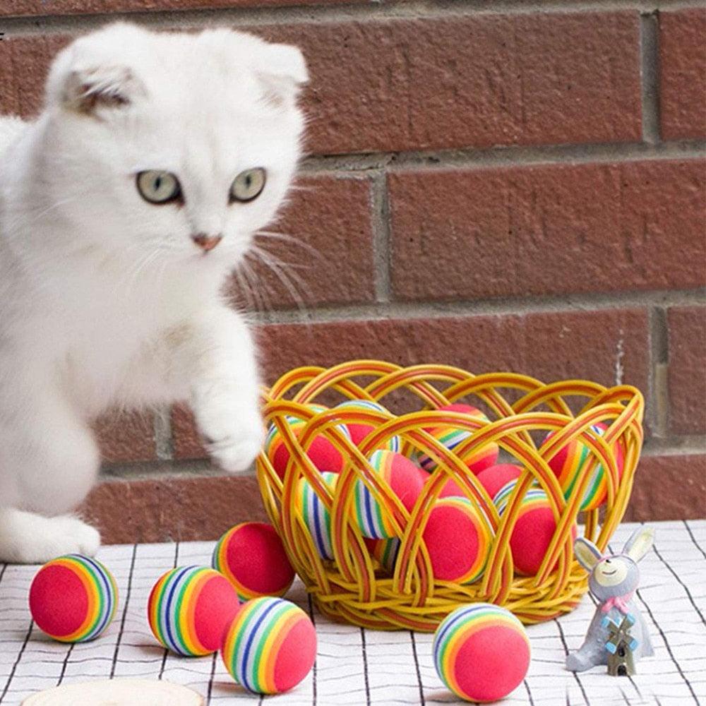 Jouet interactif pour chat, balles arc-en-ciel amusantes pour chatons, jouets amusants pour animaux de compagnie en matériau sûr, jouet créatif pour chat, balle élastique pour animal de compagnie.