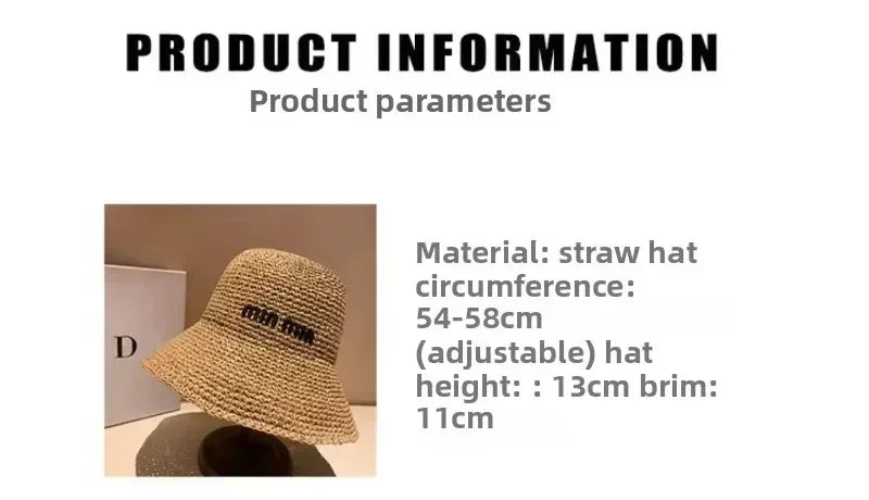 Chapeau de soleil en paille pour femmes 2025, grand bord large, pliable, pour la plage, style créateur, seau coréen pour l'extérieur