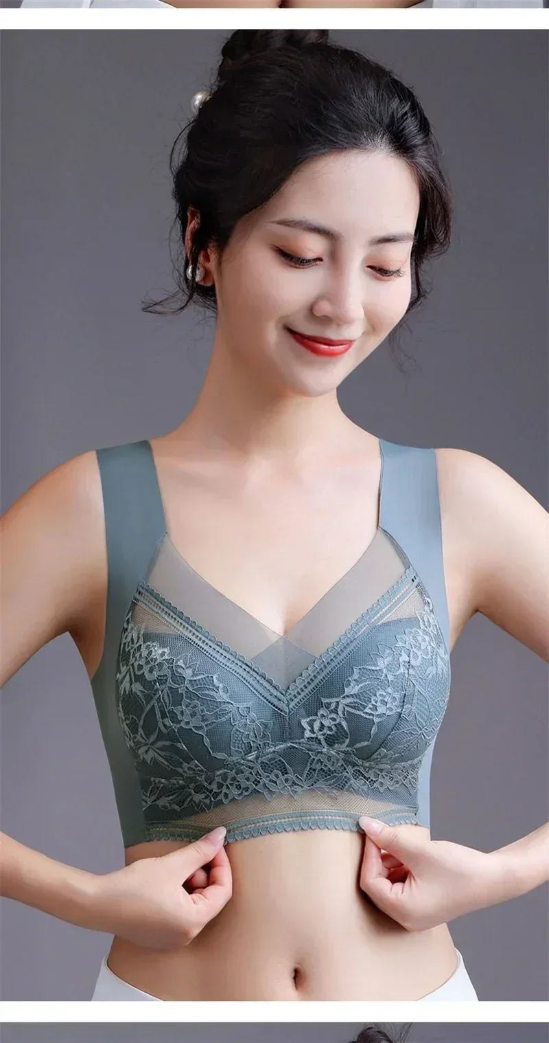 Soutien-gorge Grande Taille Femme L-5XL, Push-Up, Soie Glacée Sans Couture, Bralette Dentelle Sans Armature, Soutien-Gorge d'Été Grande Taille, Lingerie, Sous-vêtement 15019