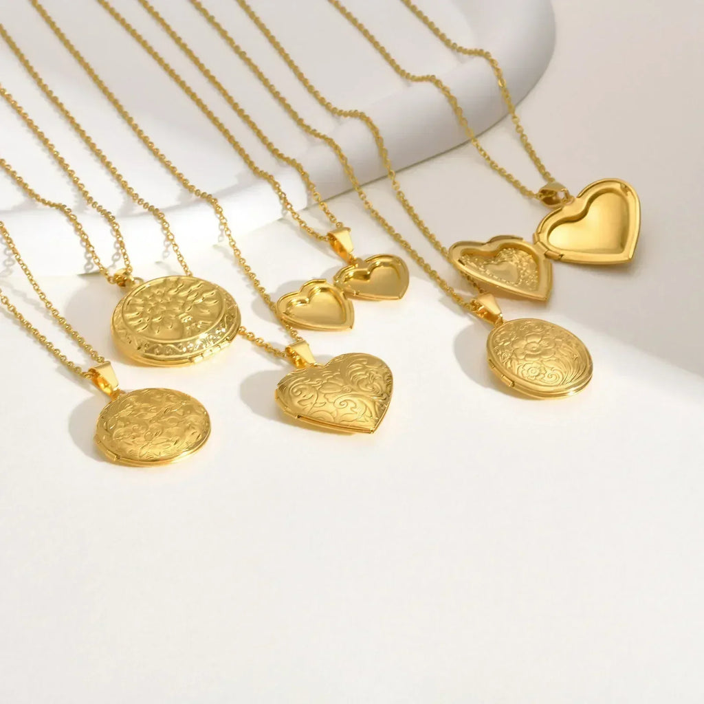 Vnox Collier pendentif en acier inoxydable avec médaillon en forme de cœur et cadre photo, design élégant plaqué or, cadeau pour femme
