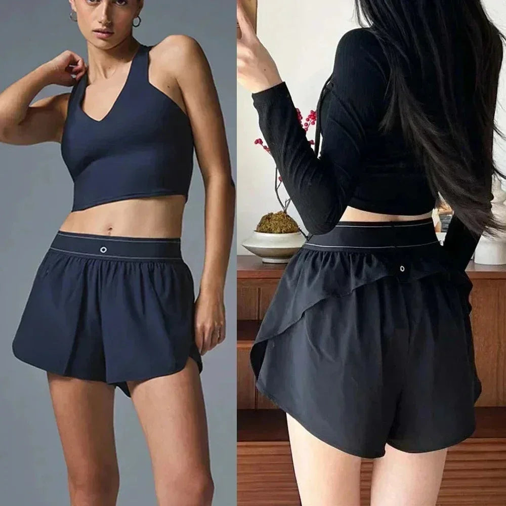 Short de cyclisme noir respirant confortable, short de sport d'été, de course, de fitness, de loisirs, taille haute élastique, ample, pour le yoga