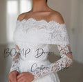 BOMP Robe de mariée élégante en dentelle Cœur Épaules dénudées Manches longues Traîne Ivoire Robe de mariée personnalisée Robe De Mariée