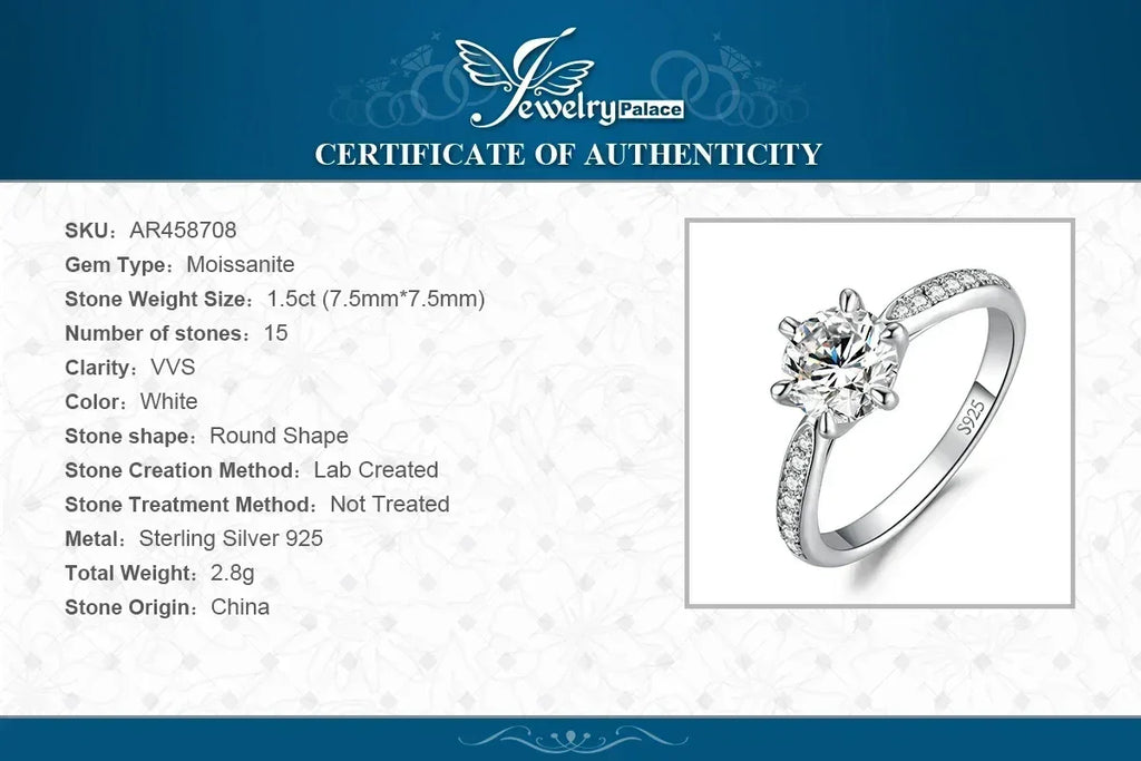 JewelryPalace Bague de fiançailles en argent sterling S925, couleur D, moissanite ronde de 0,5 carat, 1 carat, 1,5 carat, 2 carats, 3 carats pour femme