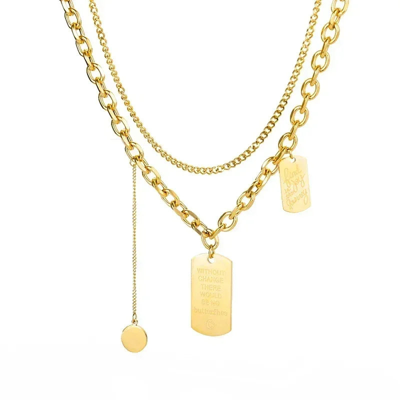 Collier multicouche cœur en acier inoxydable 316L pour femmes et filles, gothique, couleur or, chaîne de clavicule, pendentif ras du cou, cadeau d'anniversaire