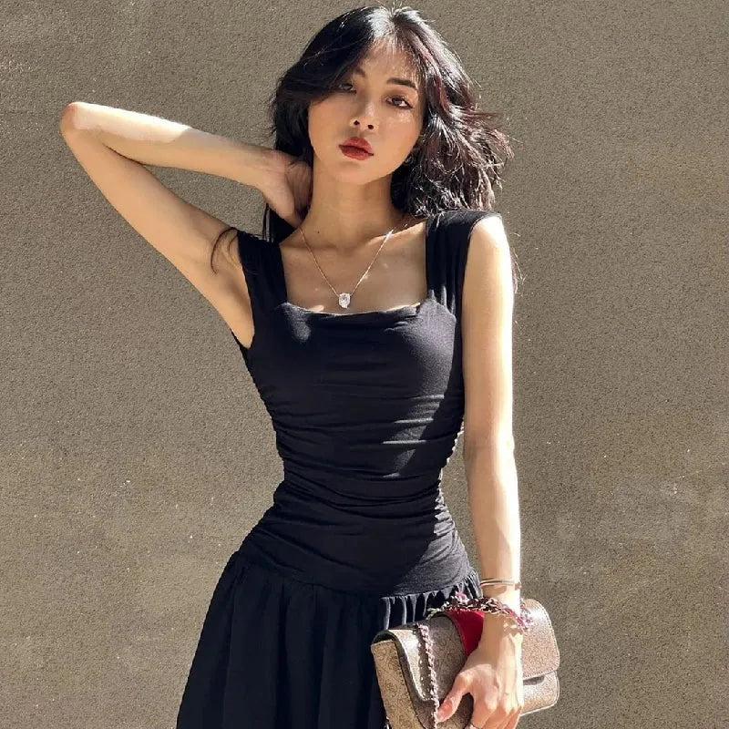 Robe longue moulante froncée | Robe nuisette à col carré -femstylo