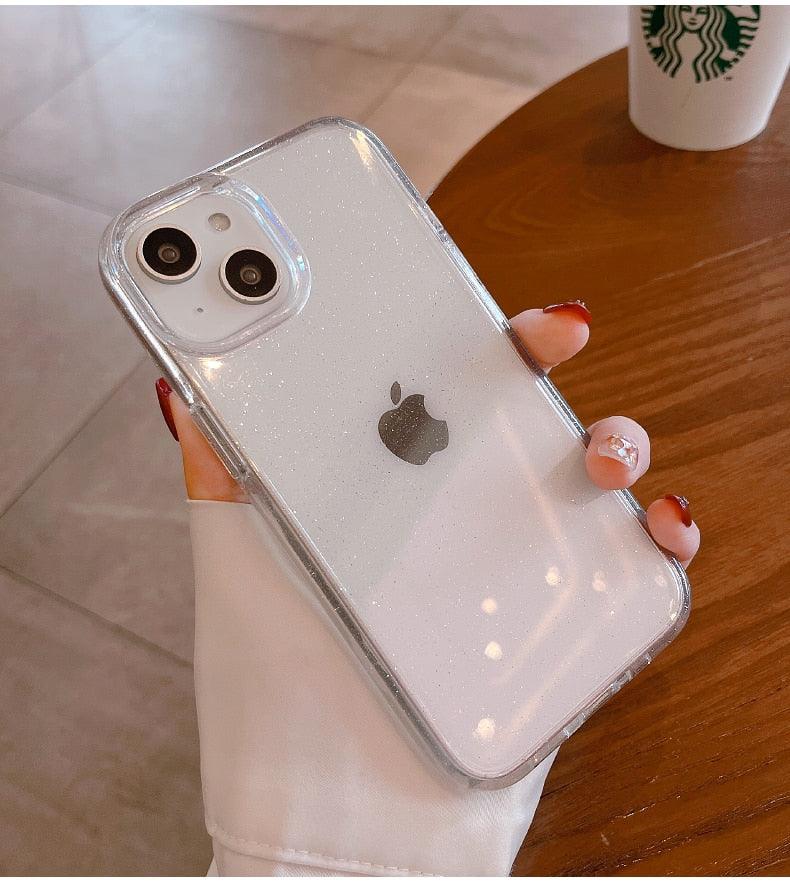 Étui Transparent à Paillettes de Luxe pour IPhone 14 13 12 11 Pro Max Mini X XS Max XR, Coque en Silicone Mignon Brillant Antichoc, Housse de Protection Rigide Antichoc Pour iPhone