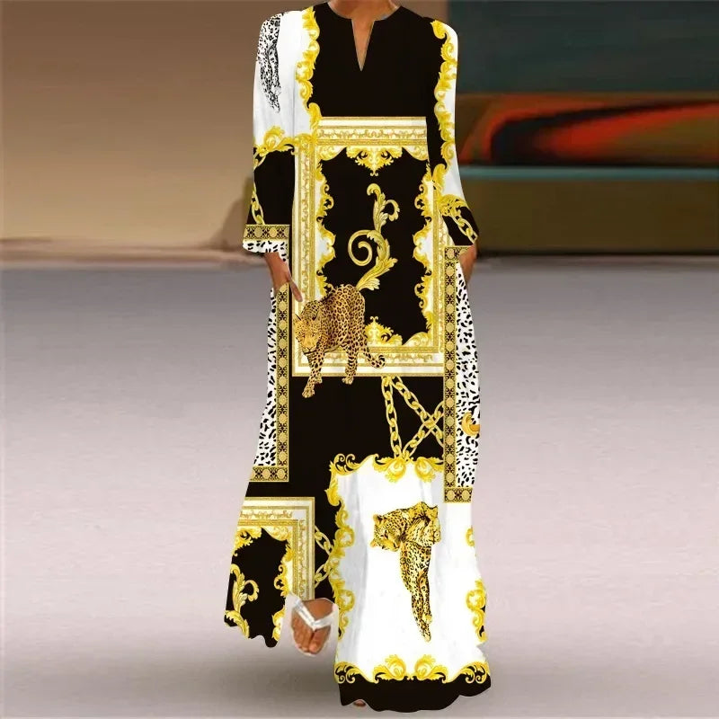 Robe longue maxi imprimée rétro mode Y2K à manches longues, ample, S-5XL
