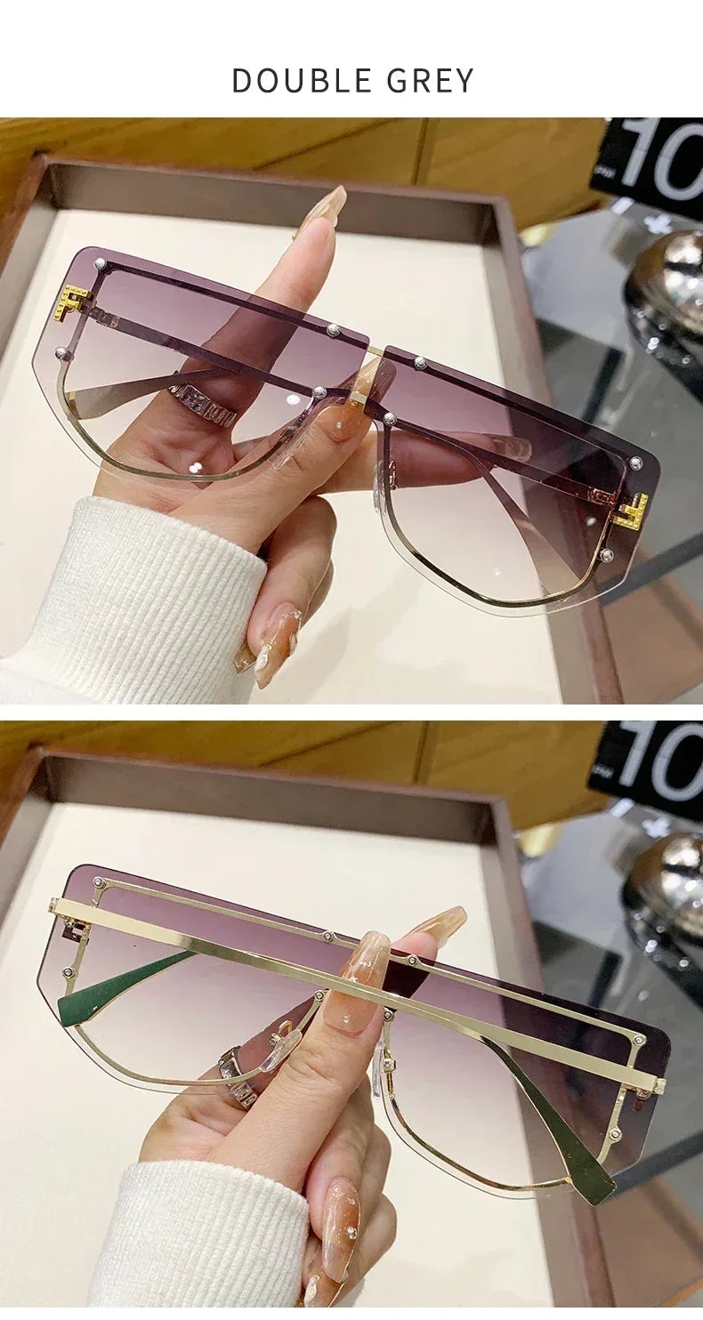 Lunettes de soleil à monture intégrée Lunettes de soleil sans monture haut de gamme Nouvelles lunettes de soleil en métal polygonal à la mode 90288