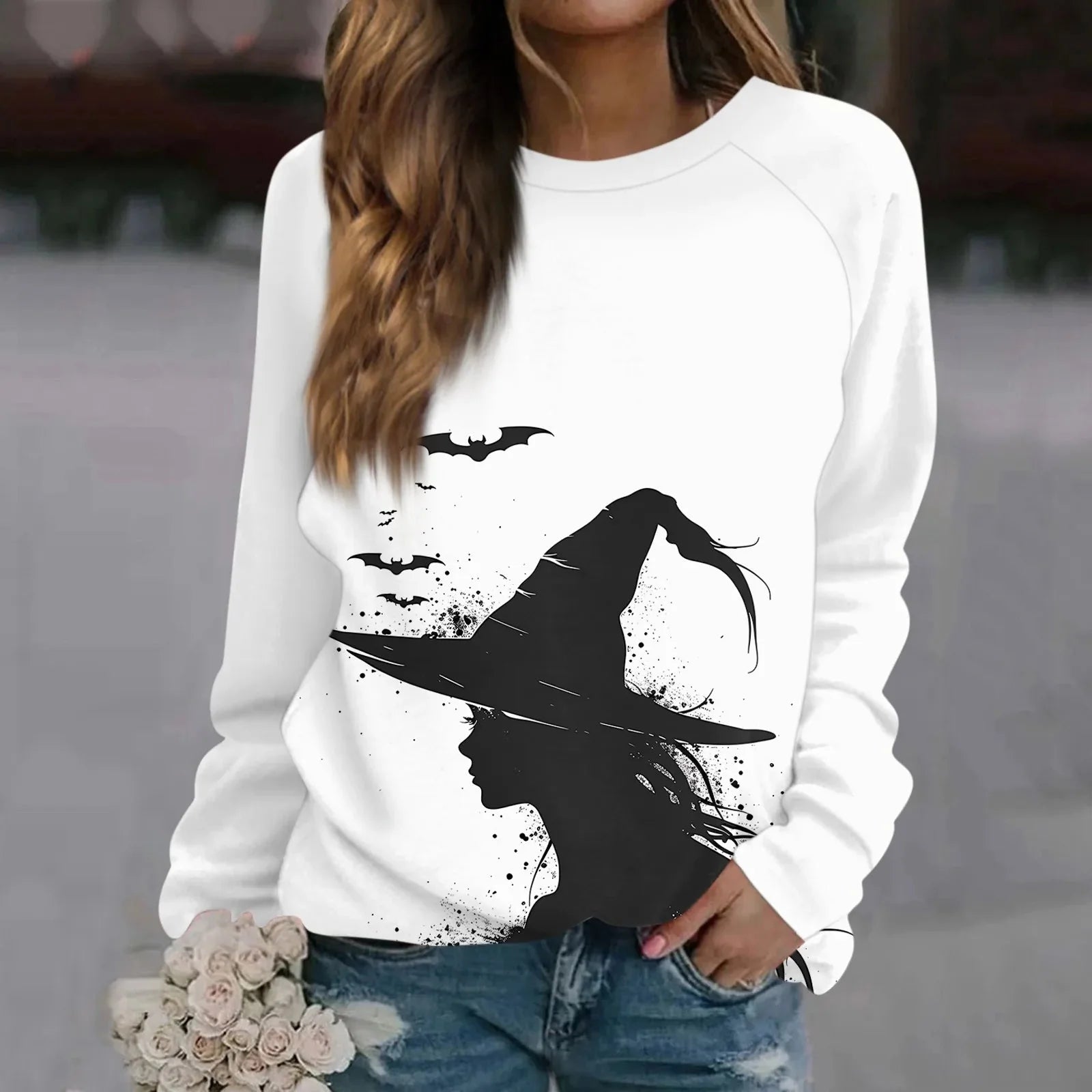 🎃 T-shirt à manches longues imprimé citrouille vintage – T-shirt graphique Halloween Harajuku