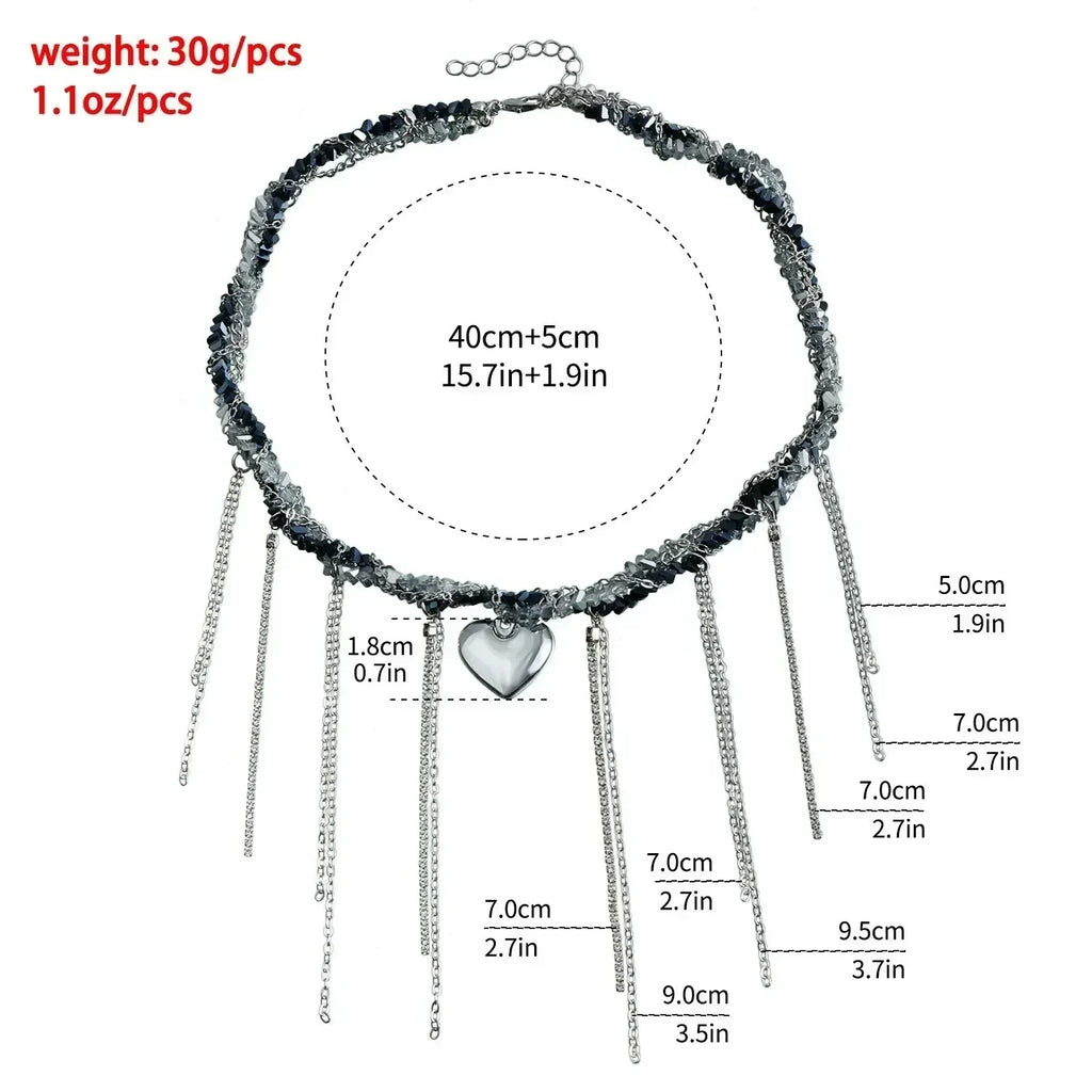 Collier Cœur Perlé Tendance pour Femmes Style Bohème Élégant Chaîne en Cristal Irrégulier Ras du Cou Y2K Exquis Cadeau de Fête Bijoux Accessoires