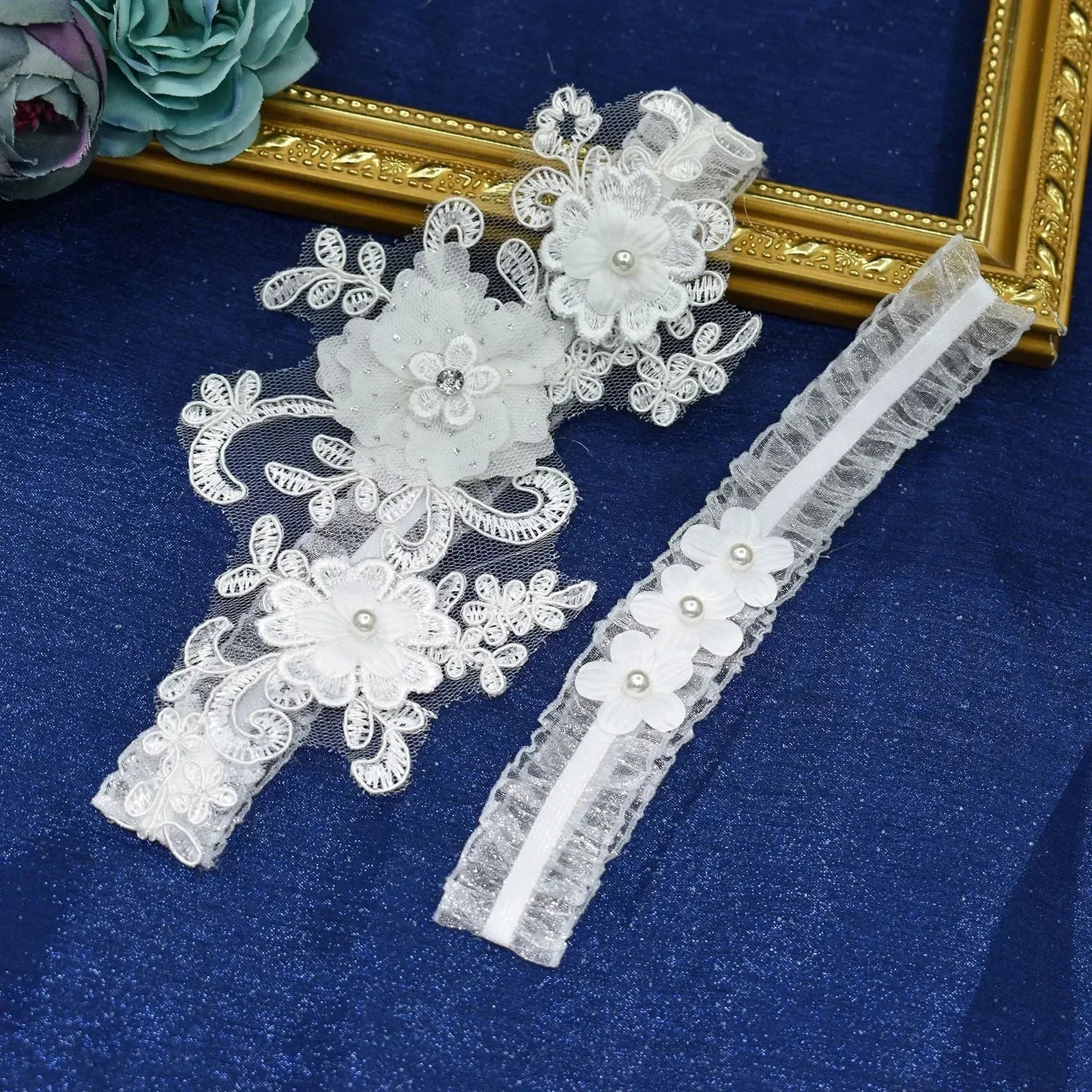 K03 2 PCS Jarretelle de mariée sexy en dentelle fleur cristal perles jarretelle de cuisse bague de cuisse jarretelle de mariée jarretelle de bas femme fille