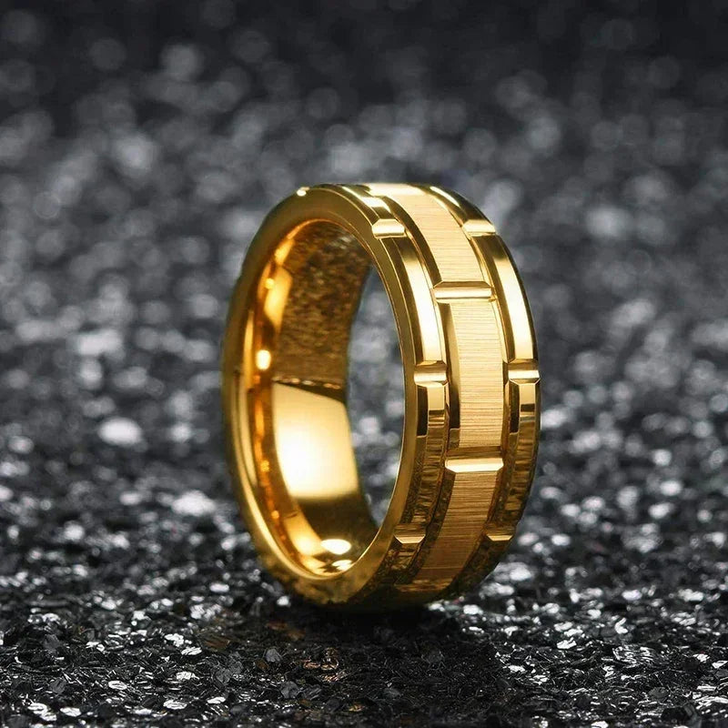 Bague Homme 8MM Acier Inoxydable Couleur Noire Brossée Double Rainure Bague de Mariage pour Hommes Bijoux de Fête pour Femmes Cadeau