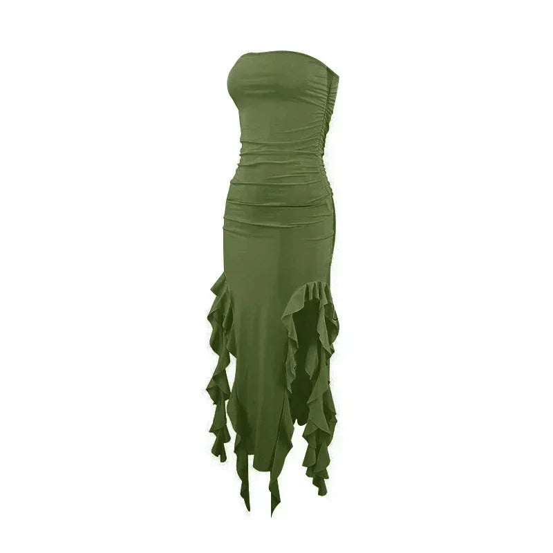 BWQ Robes longues pour femmes, fendues, sexy, moulantes, sans manches, robe méduse, mode pour filles chaudes, robe longue femme épaules dénudées