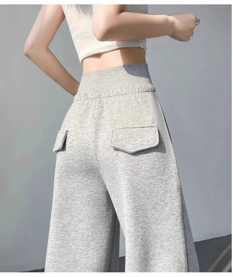 Pantalon droit ample taille haute gris pour femme