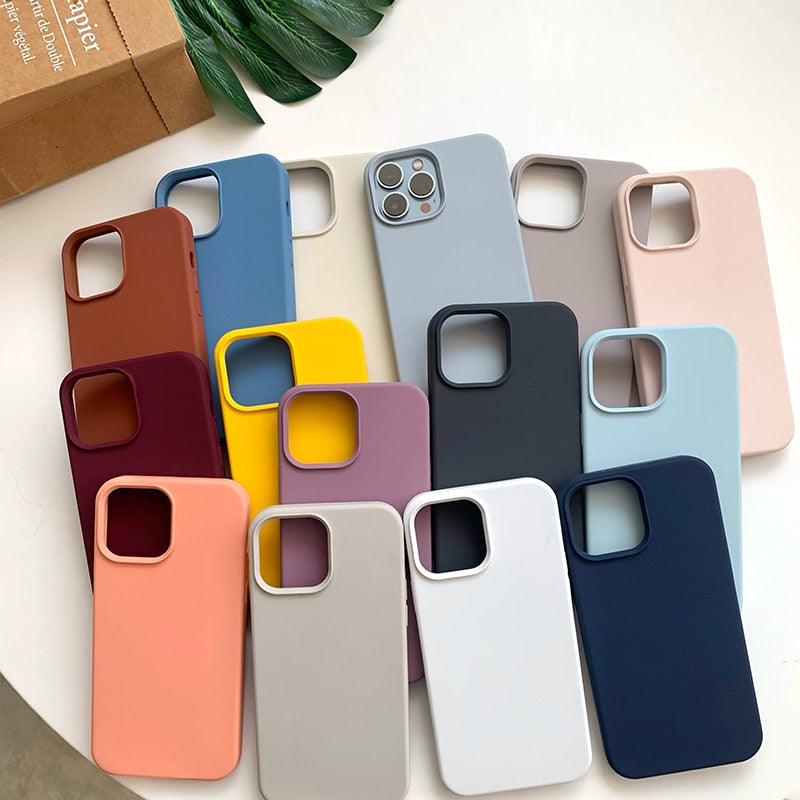 Coque de téléphone de base en caoutchouc souple et épais en silicone pour iPhone 14 13 Pro Max Coque de téléphone de luxe en silicone pour iPhone Coque de protection d'appareil photo classique de couleur unie