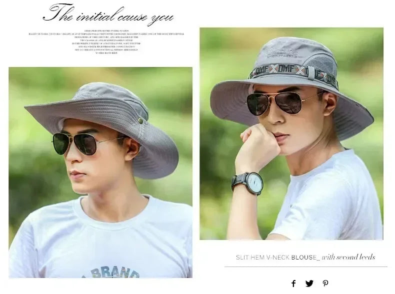 Chapeau Homme Pêche Extérieur Chapeau de Pêcheur Homme Chapeau de Soleil à Large Bord d'Été Chapeau de Pêche Pliable pour Jeune