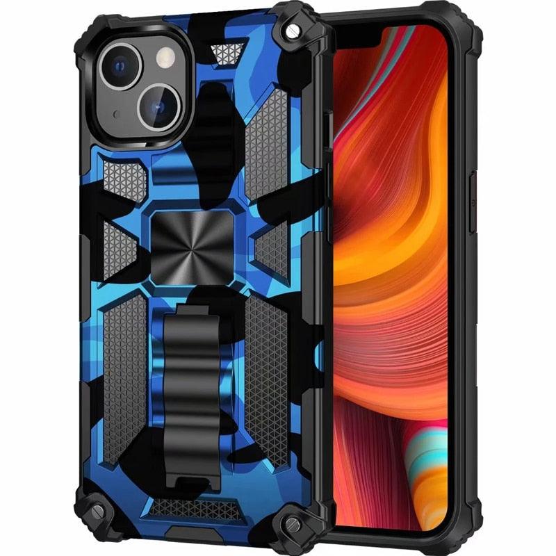 Coque magnétique antichoc durable vert armée compatible iPhone 14 pour iPhone 14 Pro Max 14 Plus 11 12 13 Pro Max XS Housse de protection de téléphone robuste Armure Camouflage