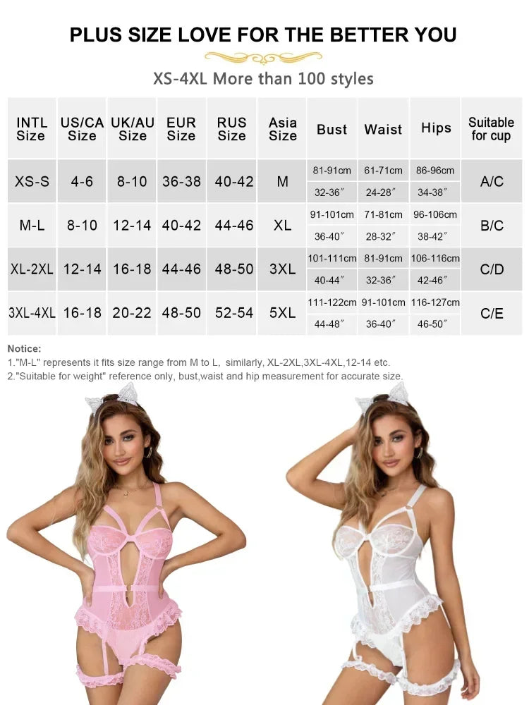 Comeondear Jarretelles Femme Teddy Justaucorps Sexy Grande Taille Barboteuses Lingerie Soutien-gorge à armatures Porte-jarretelles en dentelle Bodys Combinaison Slim Pyjama