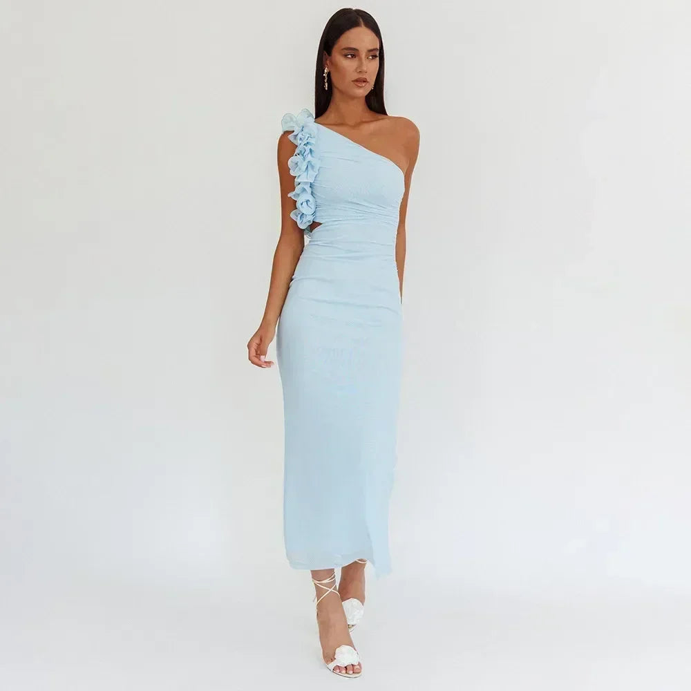 Robe Articat élégante sans manches à épaule asymétrique fleurie pour femme Printemps/Été 2025 Sexy en maille moulante Robe de soirée/cocktail