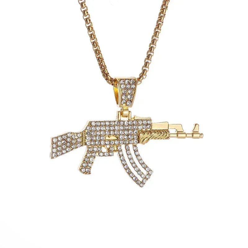 Collier pendentif fusil Hip-Hop Ak-47 pour hommes, bijoux personnalisés pour fêtes Hip-Hop Rock Rap Street