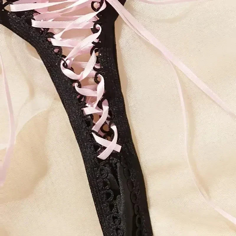 Dames Super Sexy String Lacé Lingerie Noir Bretelle Bordure Crochet Rose Bandage String Lacé Culotte Sexy Ouvert Érotique G-Strings
