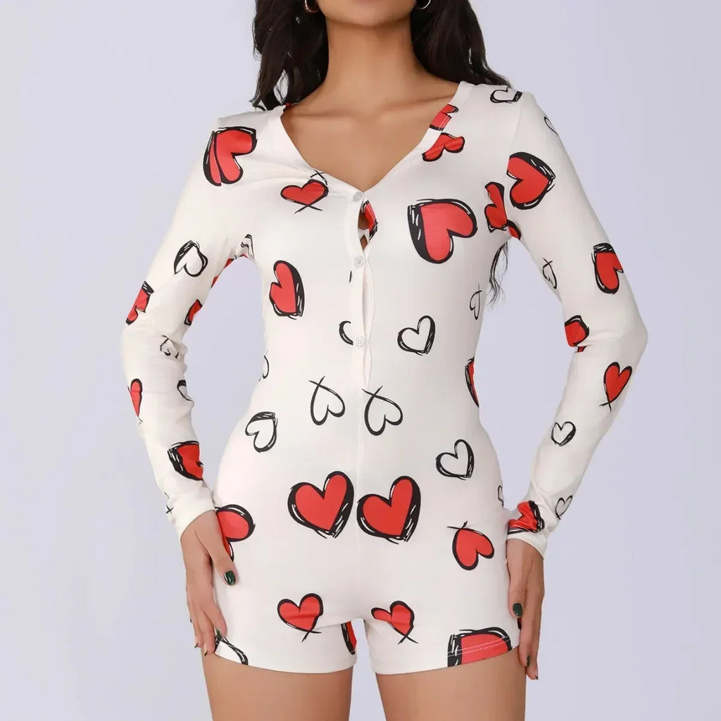 Combinaison une pièce pour femme, pyjama sexy pour fille, imprimé numérique cœur, ensemble manches courtes, short, vêtement d'intérieur