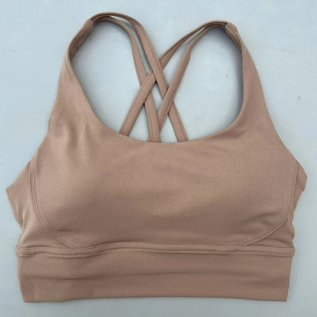 Soutien-gorge de sport uni pour femme, doux, haute résistance, haut moulant d'entraînement complet, gym, yoga, avec coussinets de poitrine