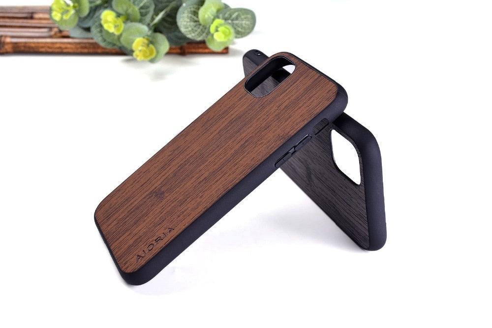 Étui fin en bois marron à prise facile pour iPhone 11 14 12 13 Pro XS Max X XR mini SE2 SE 7 6 8 6s Plus, motif bois bambou, cuir, étui vintage