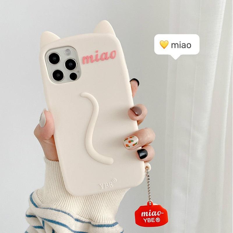 Coque de Téléphone Mignonne Oreilles de Chat Dessin Animé pour iPhone 14 12 13 11 Pro Max X XR XS 7 14 Plus Étui Souple en Silicone Mat Antichoc Design Chat Amusant Coque Arrière Mignonne