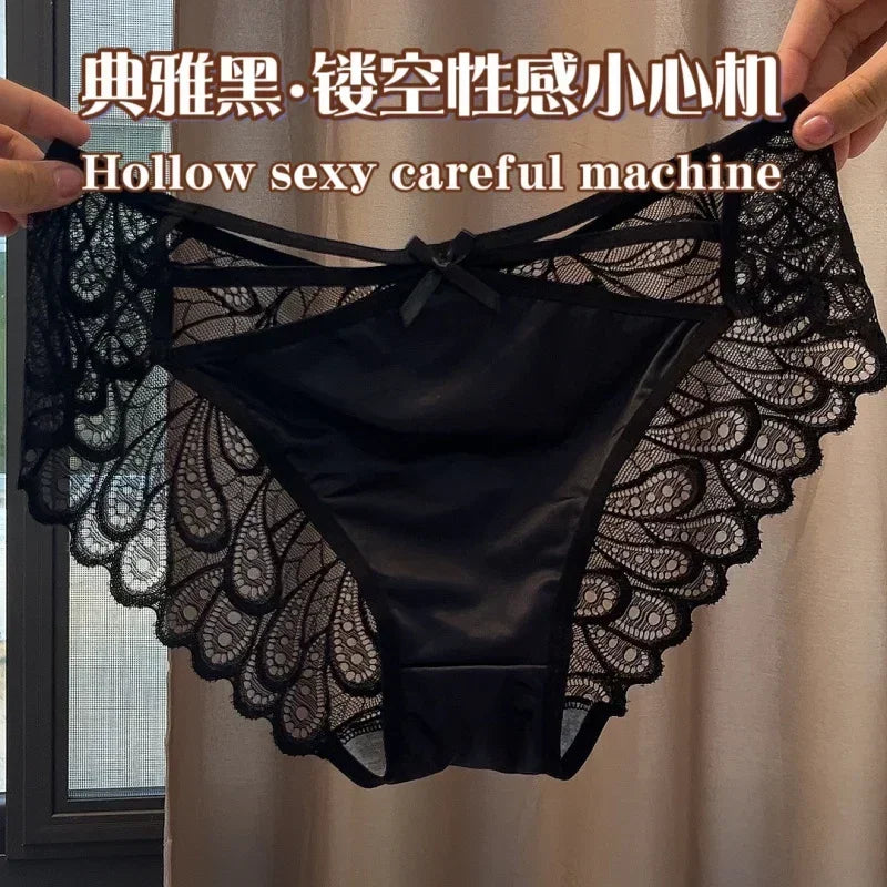 Short en soie grande taille pour femme, sexy, en dentelle évidée, respirant, culotte en satin