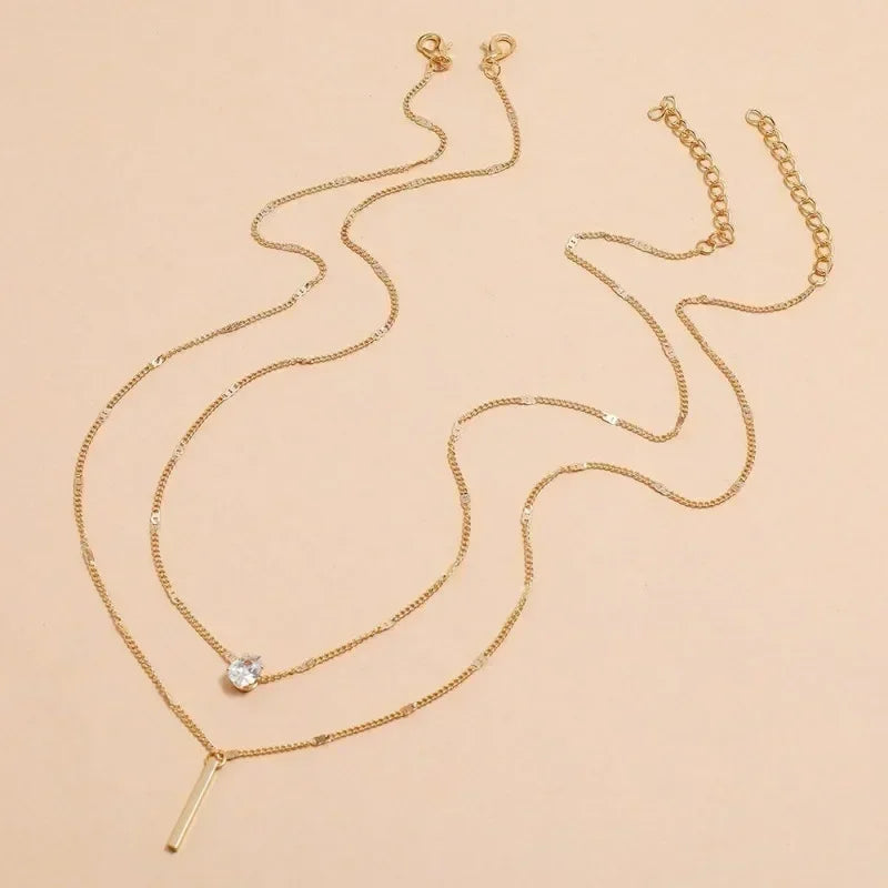 Collier pendentif multicouche sur chaîne pour femme, en cristal, zircon, cœur, étoile, breloque, superposition, bijoux de cou vintage, tendance