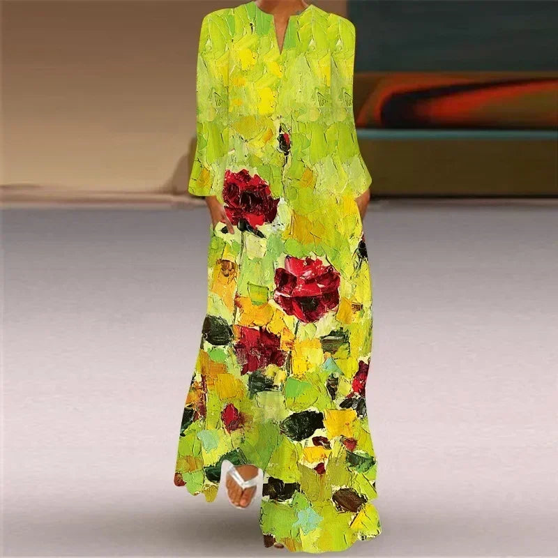 Robe longue maxi imprimée rétro mode Y2K à manches longues, ample, S-5XL