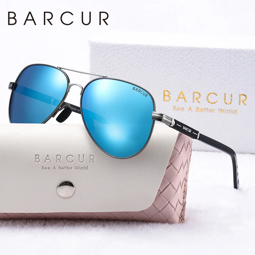BARCUR Lunettes de soleil polarisées surdimensionnées pour femmes, design tendance à double faisceau, monture métallique elliptique avec protection UV400, lunettes de soleil à la mode pour l'été en extérieur et au quotidien