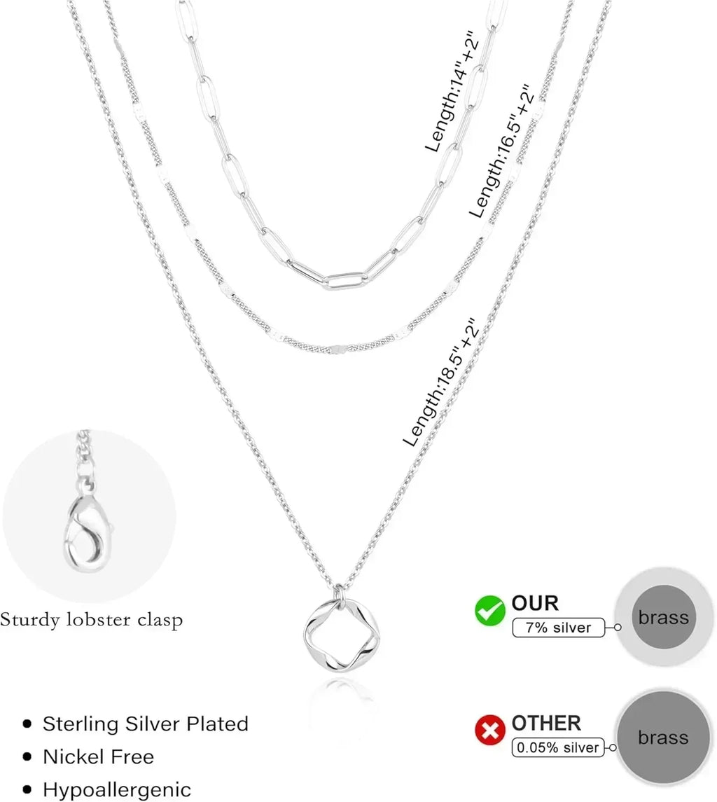 Colliers superposés en or pour femmes Collier empilable en plaqué or 14 carats et argent avec chaîne trombone et pendentif ras-du-cou pour femme