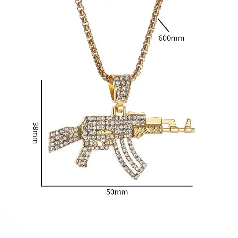 Collier pendentif fusil Hip-Hop Ak-47 pour hommes, bijoux personnalisés pour fêtes Hip-Hop Rock Rap Street