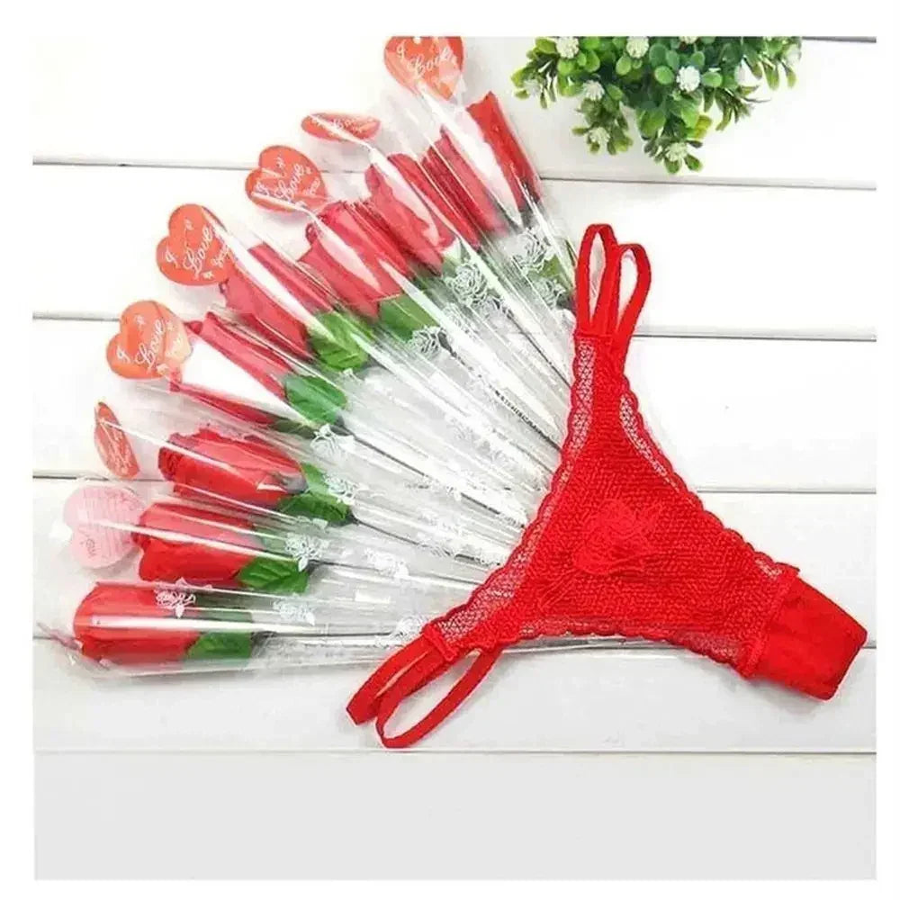 Saint-Valentin Créatif Bikini Sexy Femme Dentelle Sous-vêtements Rose String Culotte String Ficelle V-string