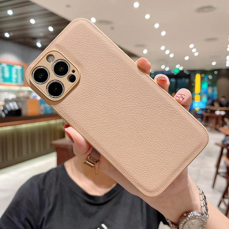 Étui en cuir mince et tendance avec protection intégrale, étui texturé en cuir de luxe pour iPhone 11 12 13, coque souple antichoc, étui en cuir compatible avec iPhone 12 13 Pro Max, étui de téléphone élégant