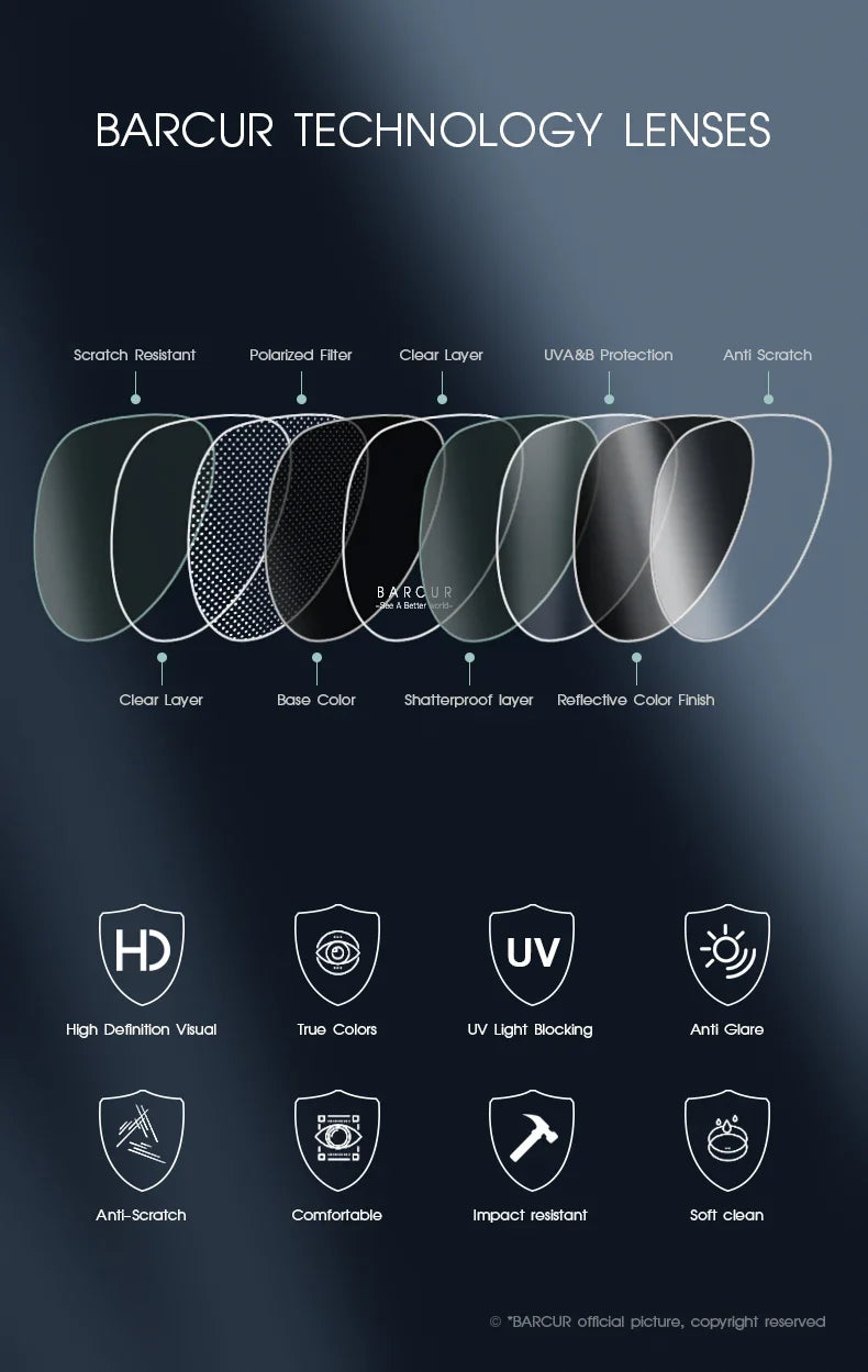 BARCUR Lunettes de Soleil Homme Rectangle Original Tendance Affaires – Polarisées Protection UV400 pour Conduite Randonnée Sports et Usage Quotidien – Lunettes Tendance Oculos De Sol avec Verres TAC Anti-Reflet