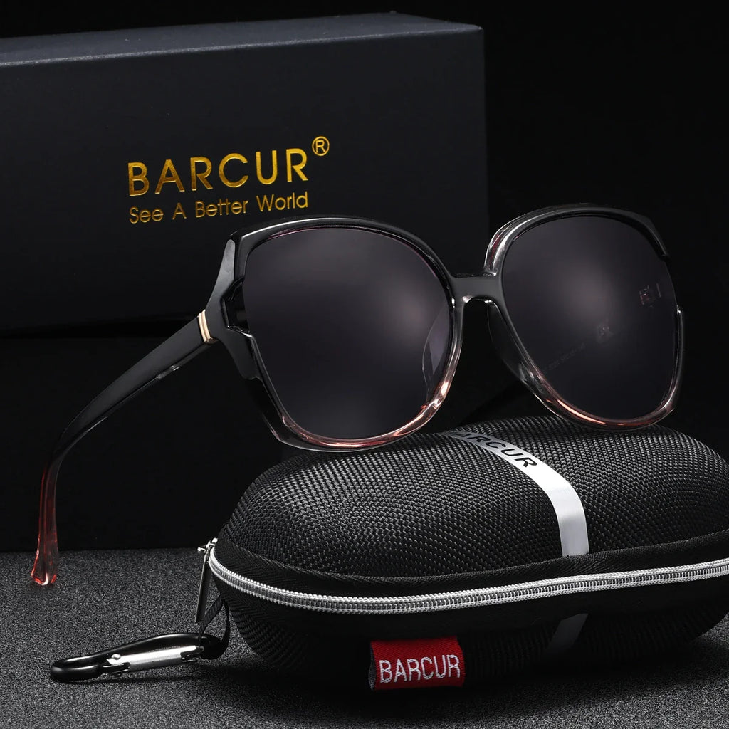 BARCUR Lunettes de soleil carrées surdimensionnées polarisées pour femme – Monture légère en PC Confortable Verres dégradés tendance Protection UV400 Idéales pour le shopping, la plage et les voyages