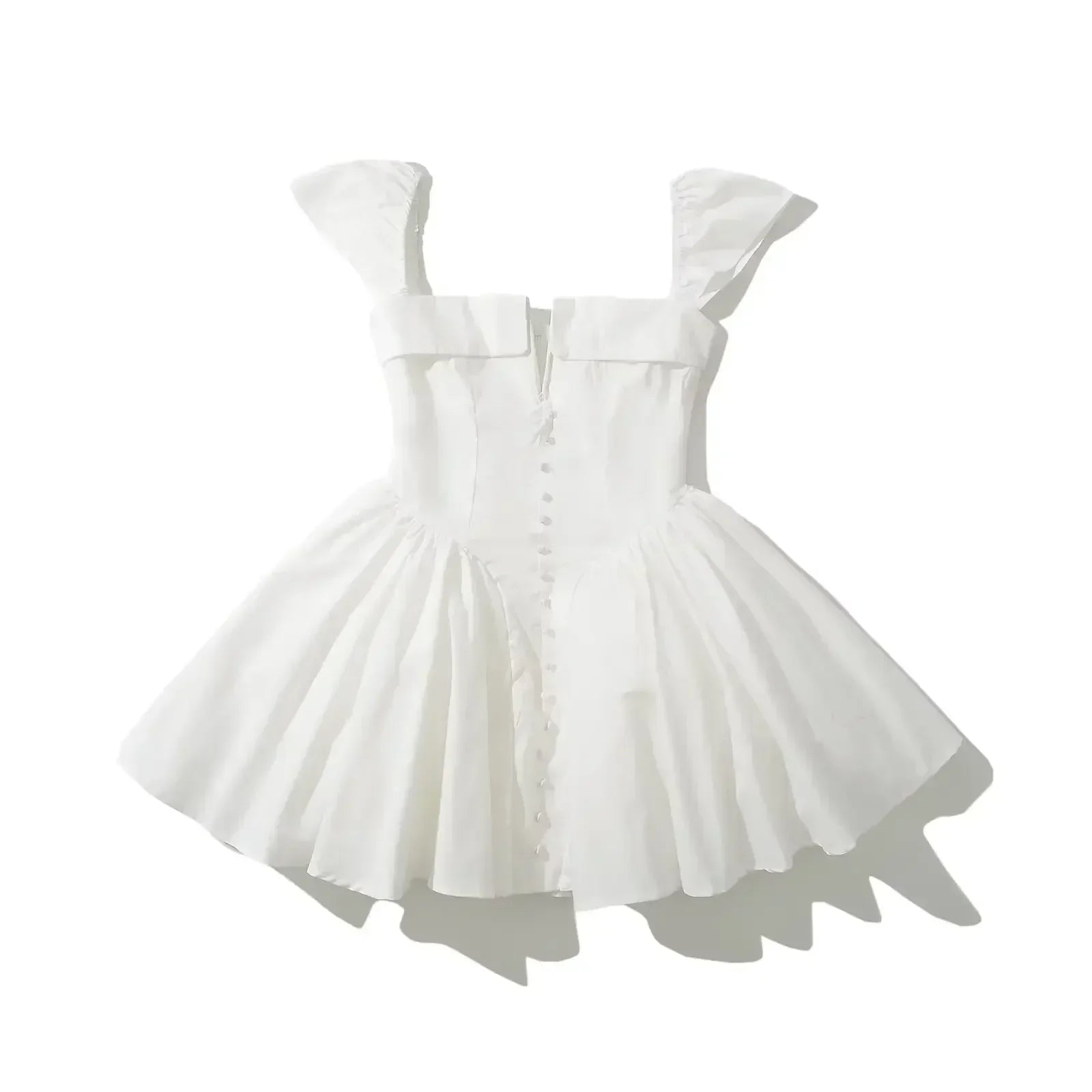 YENKYE Robe d'été blanche courte et évasée pour femme, sexy, à manches courtes, taille basse, élégante, pour soirée, demoiselles d'honneur