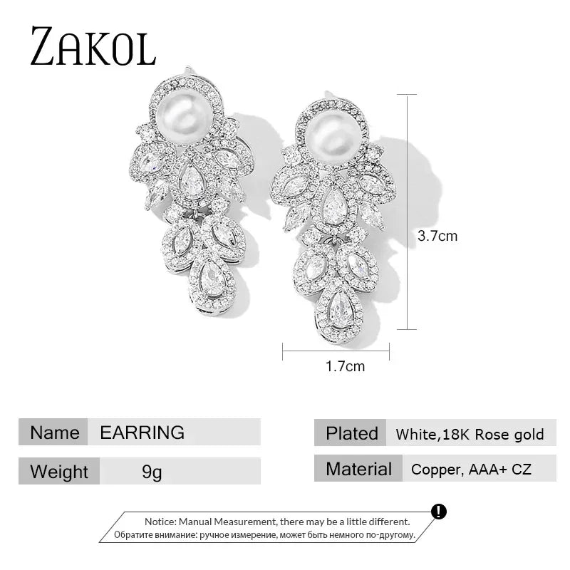 ZAKOL Nouvelle Mode CZ Zircon Cristal Feuille Dangle Boucles d'Oreilles pour Femmes Luxe De Mariage De Mariée Partie Bijoux
