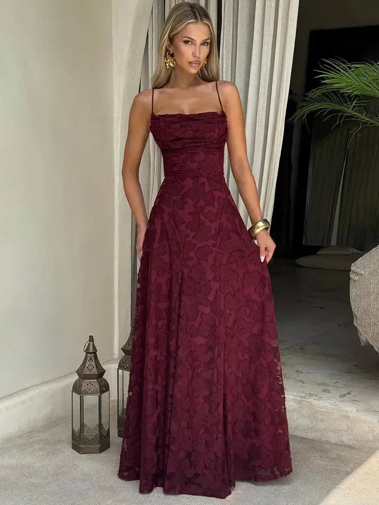 Mozision Robe longue sexy dos nu à fines bretelles pour femme, robe de soirée élégante épaules dénudées sans manches avec lacets pour club et soirée
