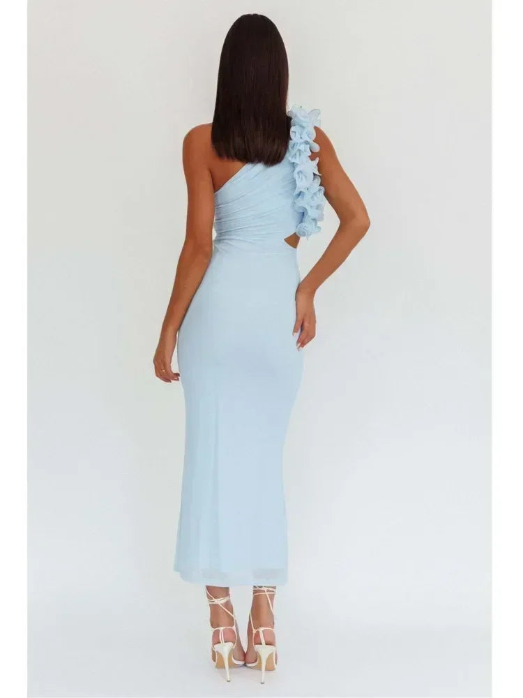 Articat Robe de soirée moulante asymétrique à fleurs pour femme, sexy, dos nu, coupe slim, printemps/été 2025