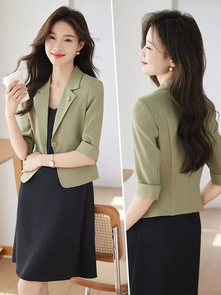 Blazer court noir pour femme – Veste slim de bureau – Design haut court printemps été – Manteaux décontractés pour femme – Un bouton