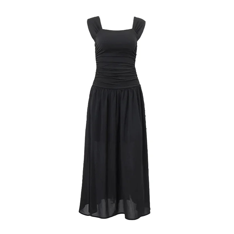Robe longue moulante froncée | Robe nuisette à col carré -femstylo