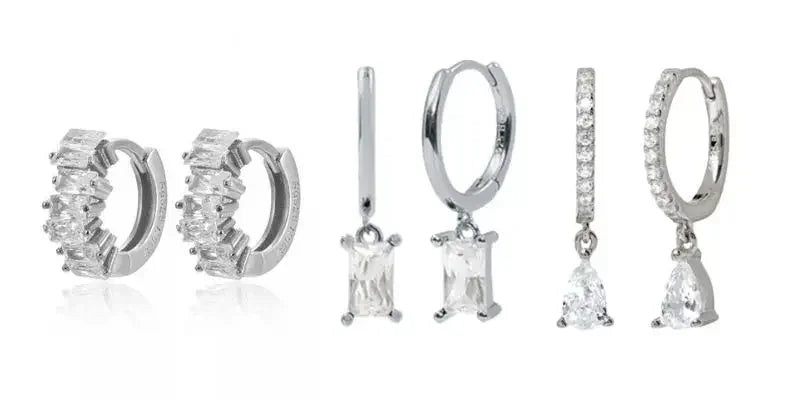 Boucles d'oreilles créoles tendance en argent sterling 925 avec aiguille d'oreille en cristal blanc de luxe pour femme, cadeau de bijoux de mariage