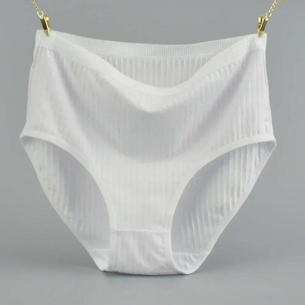 Culottes en coton taille haute douces pour femmes, sous-vêtements respirants, grande taille, slip féminin, lingerie, culotte rayée
