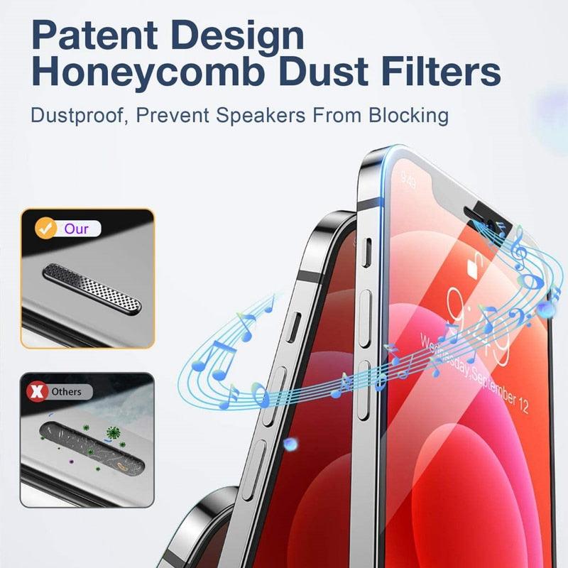 Lot de 2 verres trempés en alliage anti-poussière pour iPhone 14, 13, 12, 11 Pro, XS MAX, XR, protecteur d'écran pour iPhone 13 Mini, 14 Plus, verre de protection bord à bord, entièrement adhésif pour iPhone
